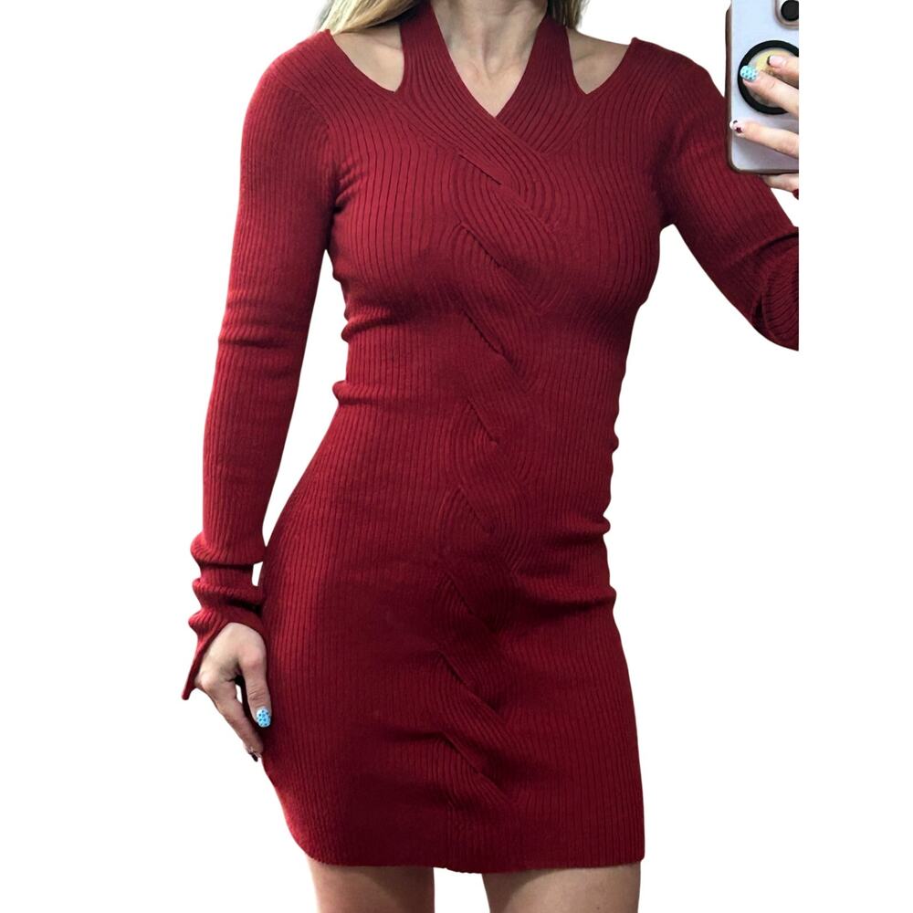Jonathan Simkhai Garnet Red Alejandra Twisted Cable Knit Dress XS / S